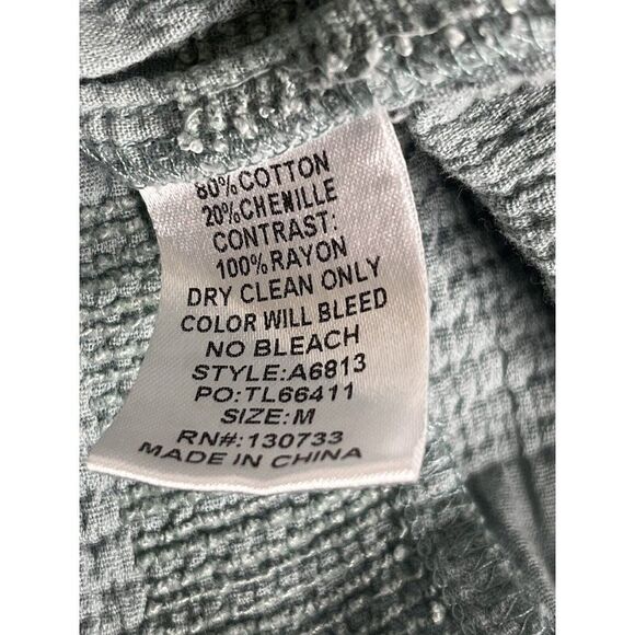 Umgee Dusty Mint Chenille Split Neck Tie Front Long Sleeve Blouse Women's Medium - Picture 4 of 5